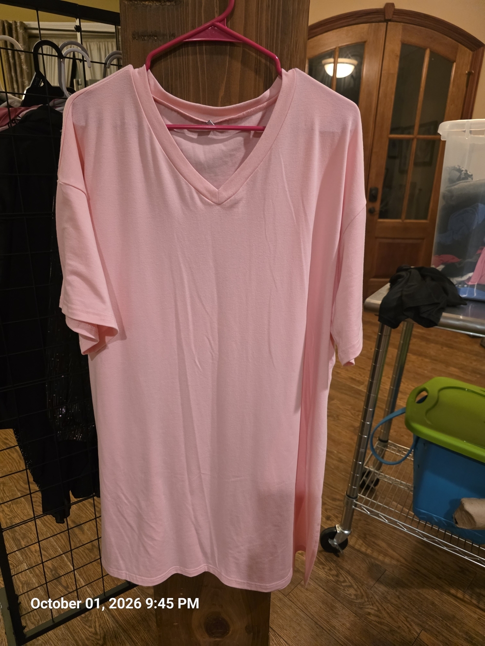 Women's V-Neck Pink Relaxed T-shirt Dress 3XL